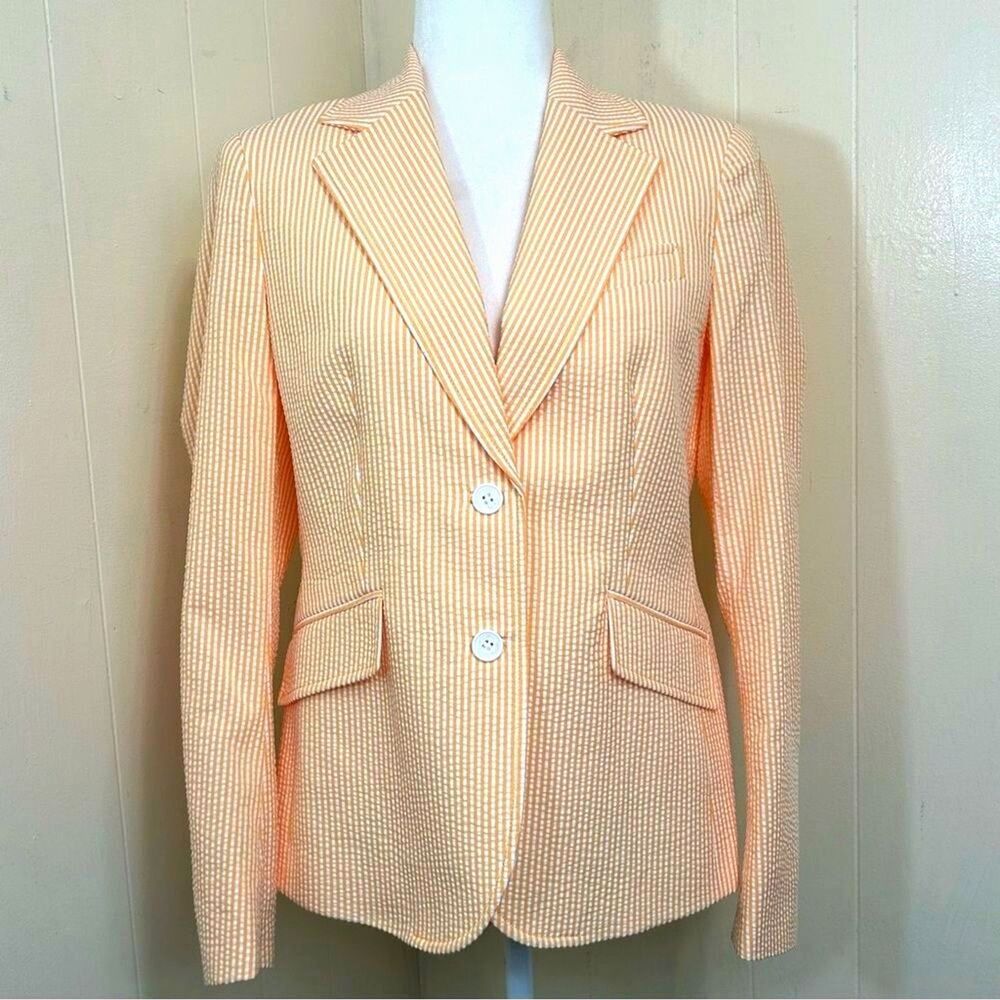 ANNE KLEIN Mondrian Blazer Size 4 Yellow White Stripe Button Closure Blazer NWT.